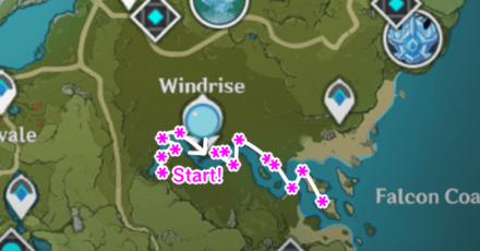 Genshin - Snapdragon Farming Route Map Mondstadt
