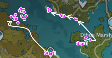 Genshin - Snapdragon Farming Route Map Liyue