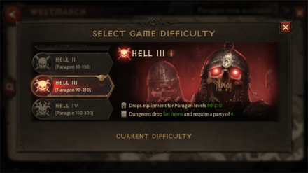 Diablo Immortal - Difficulty Screen
