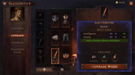 Diablo Immortal - Gear Upgrade Screen