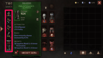 Diablo Immortal - Set Item Gear Slots
