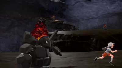 Pokemon Scarlet and Violet SV - Running in Cave with Coalossal