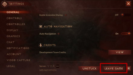 Diablo Immortal - Escape to the Main Menu.png