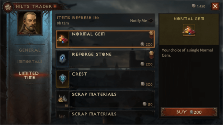 Diablo Immortal - Hilts Trader Limited Tab