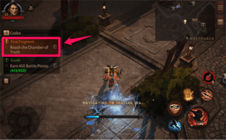 Diablo Immortal - Select Pinned Quest to Navigate
