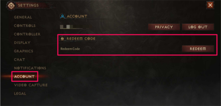 Diablo Immortal - Redeem Code Section
