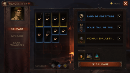Diablo Immortal - Salvage Item Screen