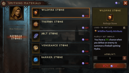 Diablo Immortal Reforge Stones - Smithing Materials Vendor