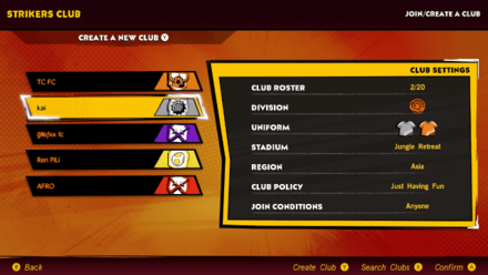 Mario Strikers Check Club Settings