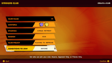 Mario Strikers Choose Club Settings