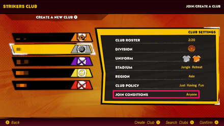 Mario Stikers Strikers Club Join Condition