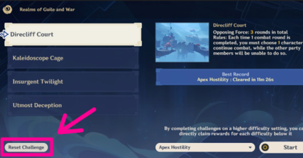 Genshin - Direcliff Court Reset Challenge