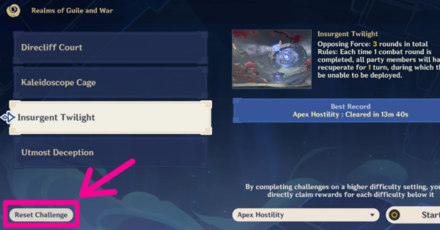 Genshin - Insurgent Twilight Reset Challenge