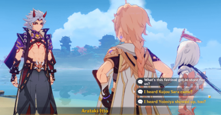 Genshin - Arataki Great Drumalong Festival Quest Guide - Talk about Kujou Sara or Yoimiya