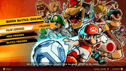 Mario Strikers Online Quick Battle Options