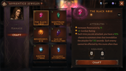 Diablo Immortal - Jeweler Craft Menu