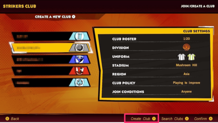 Press Y to Create a Club