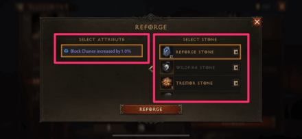 Select Attribute and Reforge Stone