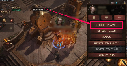 Diablo Immortal- Reporting Player screen