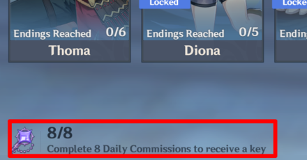 Genshin - Story Keys - Complete 8 Daily Commissions to receive a key