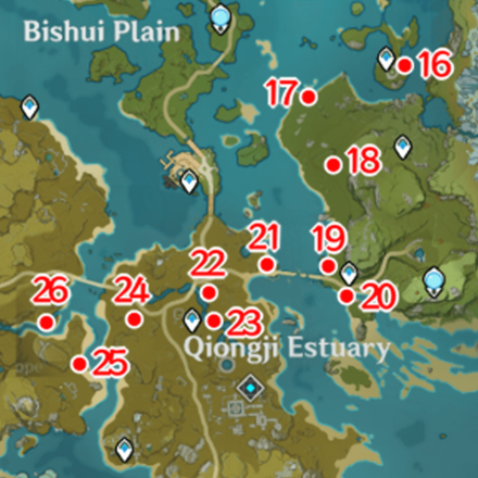Genshin - Liyue Ley Line Outcrops Map - Qiongji Estuary