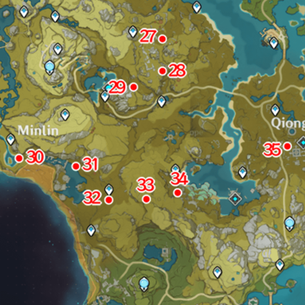Genshin - Liyue Ley Line Outcrops Map - Minlin