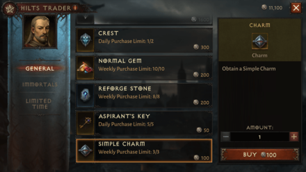 Diablo Immortal - Buy Charms from the Hilts Trader