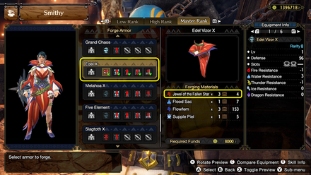 MH Rise Sunbreak - Edel X Armor uses Jewel of the Fallen Star in crafting