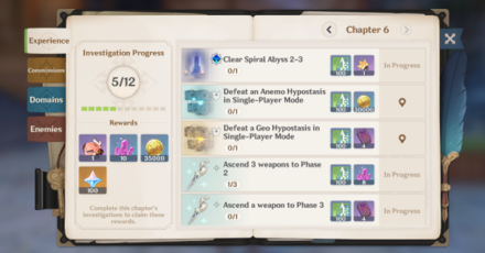 Genshin - Adventurer Handbook - Experience Missions