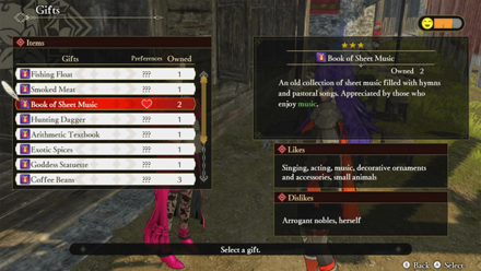 Fire Emblem Warriors Three Hopes - Giving a favorite gift adds more support points