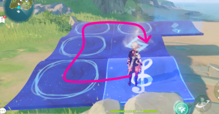 Genshin - Melodic Harp Puzzle West 1 - Step on Melodic Pedals in the Correct Pattern