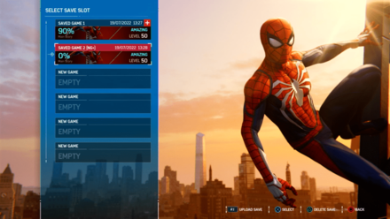 Spider-Man Remastered - Select a Finished Save Game