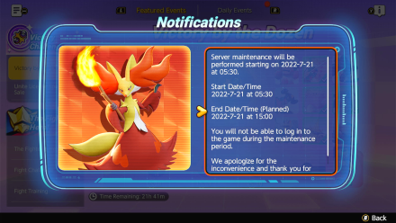 Pokemon UNITE - July 20 Maintenance Notice