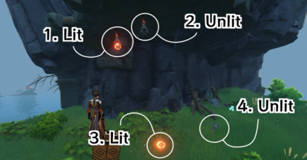 Genshin - Minacious Isle Torch Puzzle 1 - Lighting from Original Island