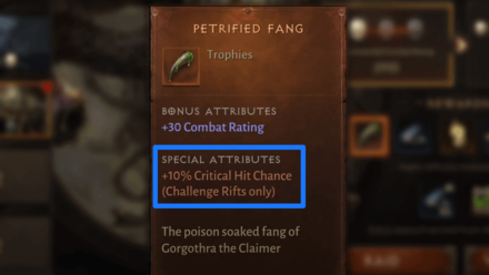 Diablo Immortal - Petrified Fang Stats Special Attributes