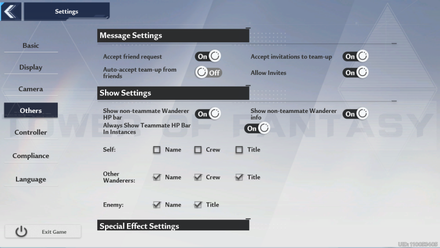 Tower of Fantasy - Other Settings