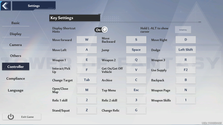Tower of Fantasy - Key Settings