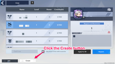 Tower of Fantasy - Click the Create Button