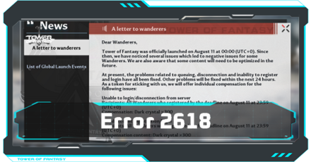 Tower of Fantasy - What is Error 2618 and How to Fix