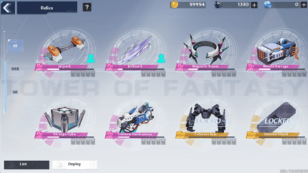 Tower of Fantasy - Relics Page