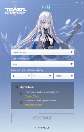 Tower of Fantasy - Register Screen