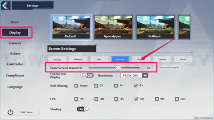 Same Screen Wanderer Settings