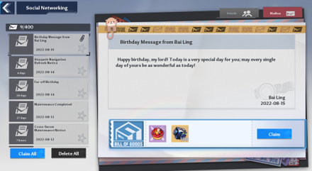 Tower of Fantasy - Birthday Rewards Letter
