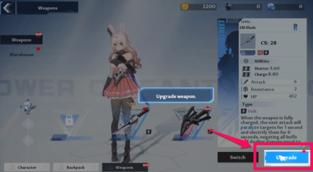 Select Weapon Upgrade