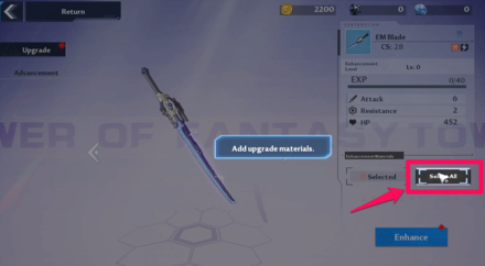 Add Upgrade Materials