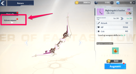 Select Weapon Advancement Button