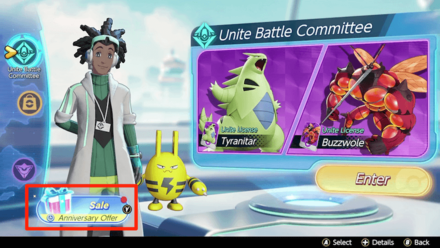 Pokemon UNITE - Tap the Anniversary Offer on the Lower Right