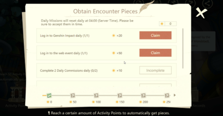 Genshin - A Journey Through Pages - Do Daily Missions for Activity Points