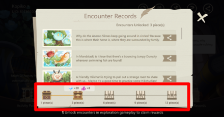 Genshin - A Journey Through Pages - Collect Encounter Records to Unlock Rewards
