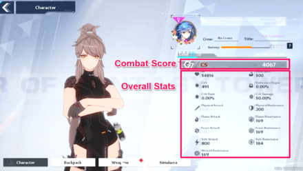 Character Info Screen